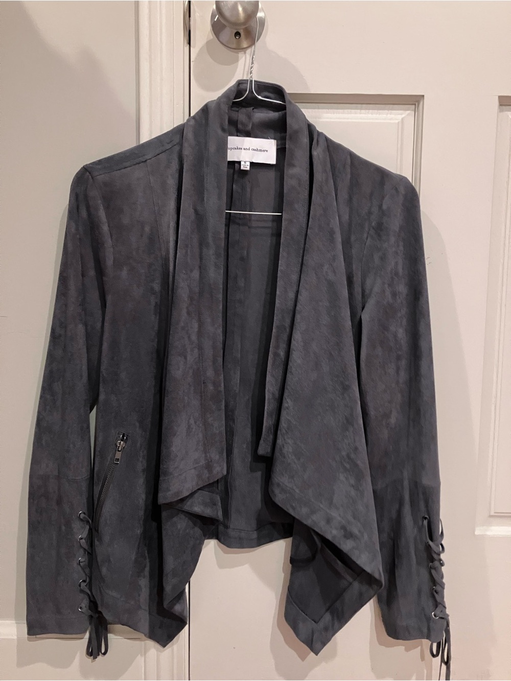 cupcakes & cashmere Dark Gray Draped Suede-Look Blazer